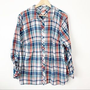 Talbots 3X button down flannel shirt plus blue
